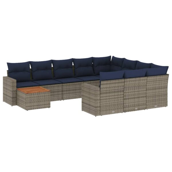 vidaXL Salon de jardin 11 Pièces avec coussins gris résine tressée