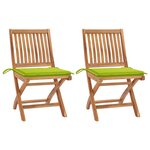 vidaXL Chaises de jardin lot de 2 avec coussins vert vif Bois de teck
