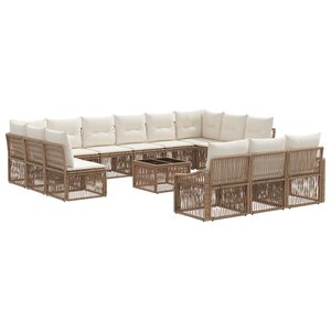 vidaXL Ensemble de canapé de jardin 14 Pièces Beige polyrotin