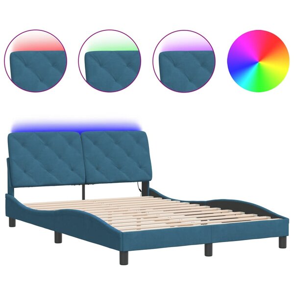vidaXL Cadre de lit avec lumières LED bleu 140x190 cm velours