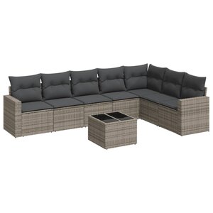 vidaXL Salon de jardin 8 Pièces avec coussins gris résine tressée