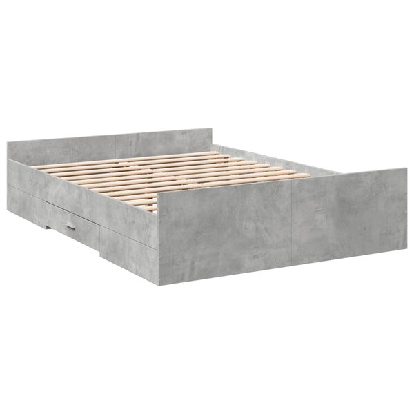 vidaXL Cadre de lit et tiroirs gris béton 120x200 cm bois d'ingénierie