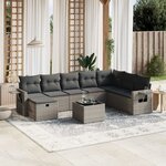 vidaXL Salon de jardin 9 Pièces avec coussins gris résine tressée
