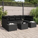 vidaXL Canapé de jardin 7 pièces avec coussins Noir Poly Rotin
