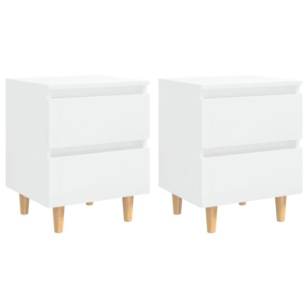 vidaXL Tables de chevet pieds en pin 2 Pièces blanc brillant 40x35x50 cm