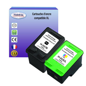 1+1 Cartouches compatibles avec HP OfficeJet H470, K7100, K7103, K7108, Psc 4180 remplace HP 337 + HP 343 (Noire+Couleur) 18ml - T3AZUR