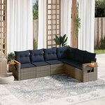 vidaXL Salon de jardin 6 Pièces avec coussins gris résine tressée