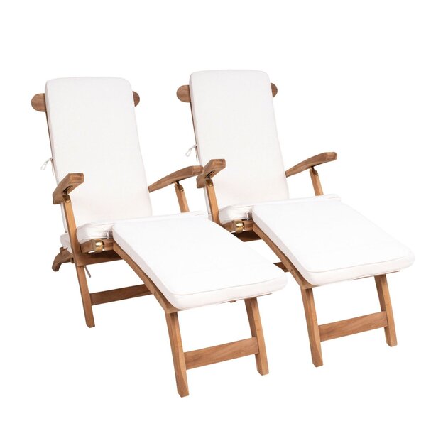 2 Chaises longues en teck ARRECIFE avec coussin
