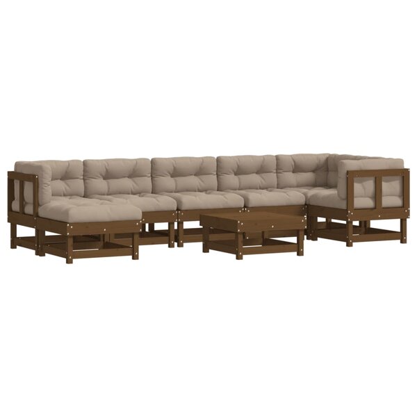 vidaXL Salon de jardin 8 Pièces avec coussins marron miel bois massif