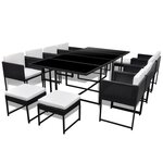 Salon de jardin meuble d'extérieur ensemble de mobilier 13 pièces avec coussins résine tressée noir 02_0015790