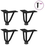 vidaXL Pieds en épingle à cheveux pour table basse 4 pièces Noir 10 cm Acier massif