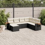 vidaXL Salon de jardin 7 Pièces avec coussins noir résine tressée
