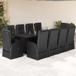 vidaXL Ensemble à manger de jardin 11 Pièces coussins noir résine tressée