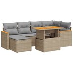 vidaXL Salon de jardin avec coussins 7 Pièces beige résine tressée acacia