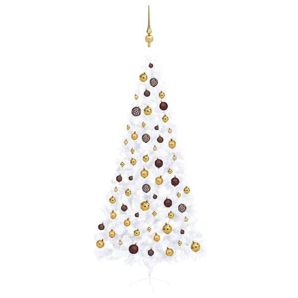 vidaXL Demi-arbre de Noël artificiel pré-éclairé et boules blanc 240cm