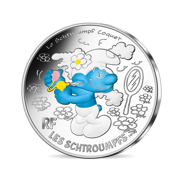 Monnaie de 10 euro argent colorisée schtroumpf coquet