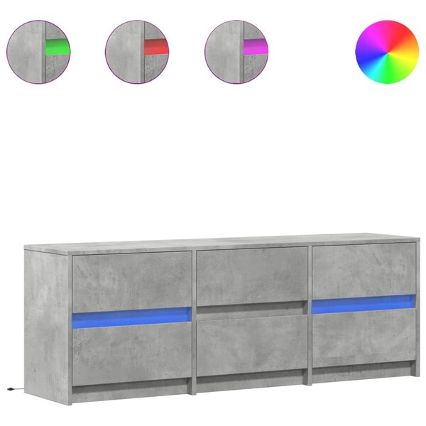 vidaXL Meuble TV avec LED gris béton 140x34x50 cm bois d'ingénierie