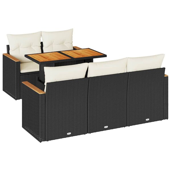 vidaXL Salon de jardin 6 Pièces avec coussins noir résine tressée acacia