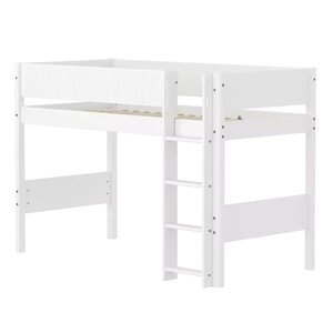 Flexa WHITE Lit sureleve avec echelle droite 90 x 200 cm Barriere pleine Blanc