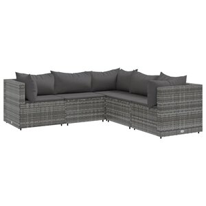 vidaXL Salon de jardin 5 Pièces avec coussins Gris Résine tressée