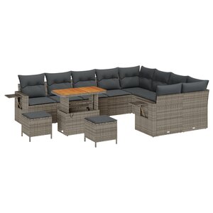 vidaXL Ensemble de canapés de jardin 12 pièces avec coussins gris poly rattan acacia