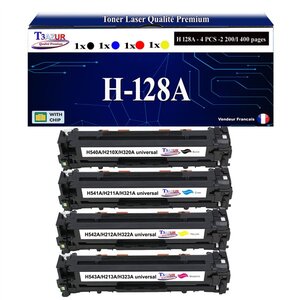 T3AZUR - 4x Toners compatibles avec 128A pour HP LaserJet Pro CP1525 CP1525 CP1525N CP1525NW CP1526NW CP1527NW CP1528NW - Magenta