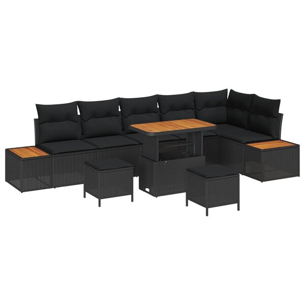 vidaXL Ensemble de canapé de jardin avec coussin 9 Pièces Noir