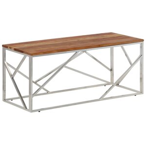 vidaXL Table basse argenté acier inoxydable et bois massif d'acacia