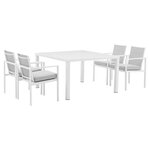 Ensemble repas de jardin encastrable 4 personnes- table 125 x 125 cm - plateau en aluminium + 4 fauteuils - Blanc & Coussins Gris Clair