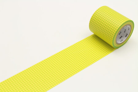 Masking Tape MT Casa Quadrillage 5 cm vert fond jaune - fiel mustard