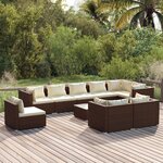 Vidaxl salon de jardin 10 pièces avec coussins résine tressée marron