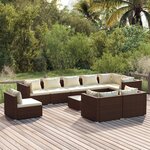 vidaXL Salon de jardin 10 Pièces avec coussins Résine tressée Marron