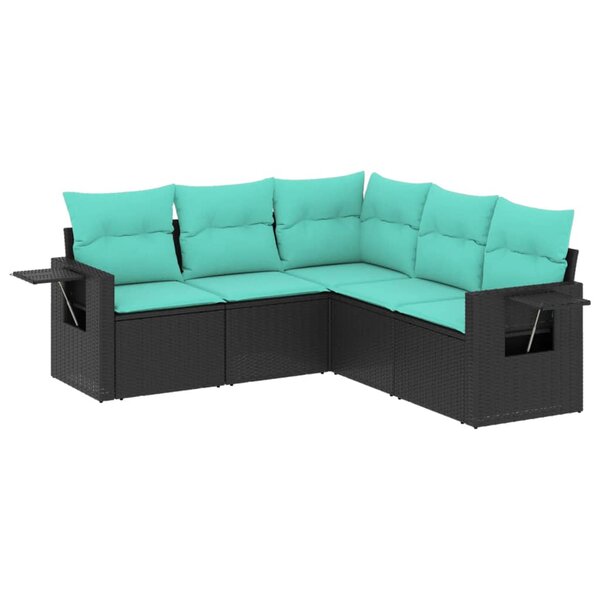 vidaXL Salon de jardin 5 Pièces avec coussins noir résine tressée