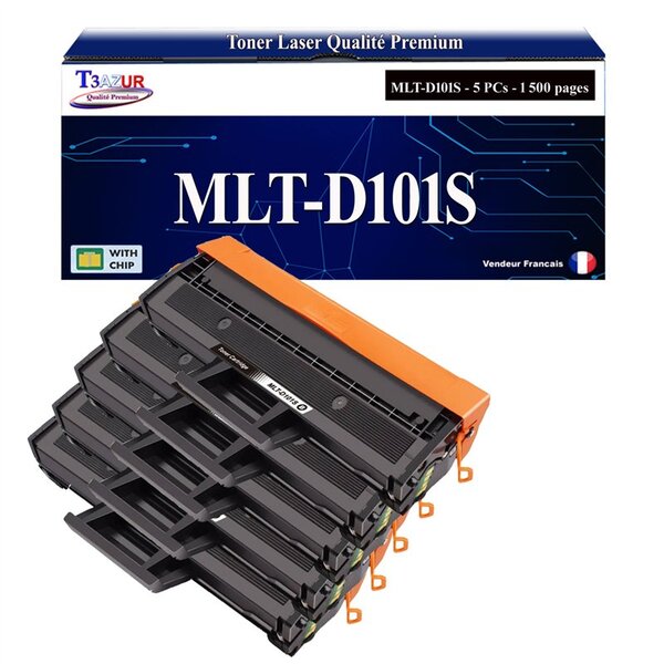T3AZUR - 5x Toners compatibles avec Samsung MLT-D101S pour Samsung ML-2160 ML-2161 ML-2162 ML-2164 ML-2164W ML-2165 ML-2165W ML-2168