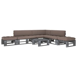 vidaXL Salon de jardin palette 6Pièces avec coussins Pin imprégné de gris