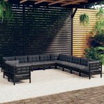 vidaXL Salon de jardin 11 Pièces avec coussins Noir Bois de pin solide