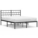 vidaXL Cadre de lit métal avec tête de lit noir 135x190 cm