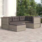 vidaXL Salon de jardin 5 Pièces avec coussins Gris Résine tressée