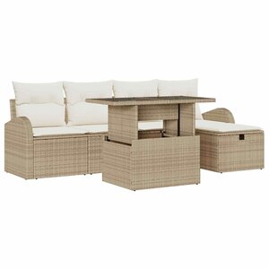 vidaXL Ensemble de canapé de jardin 6 Pièces Beige Poly rotin
