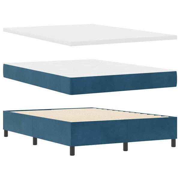 vidaXL Lit à ressorts avec matelas Bleu foncé 160 x 200 cm Velours