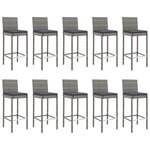 vidaXL Ensemble de bar de jardin 11 Pièces avec coussins gris poly rotin
