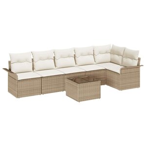 vidaXL Ensemble de canapé de jardin 7 Pièces Beige Poly rotin
