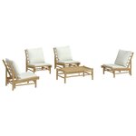 Salon de jardin meuble d'extérieur ensemble de mobilier 5 pièces avec coussins blanc crème bambou 02_0016303