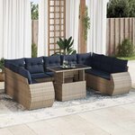 vidaXL Salon de jardin avec coussins 10 Pièces gris résine tressée acacia