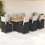 vidaXL Ensemble de bistro de jardin 9 Pièces coussins noir poly rotin
