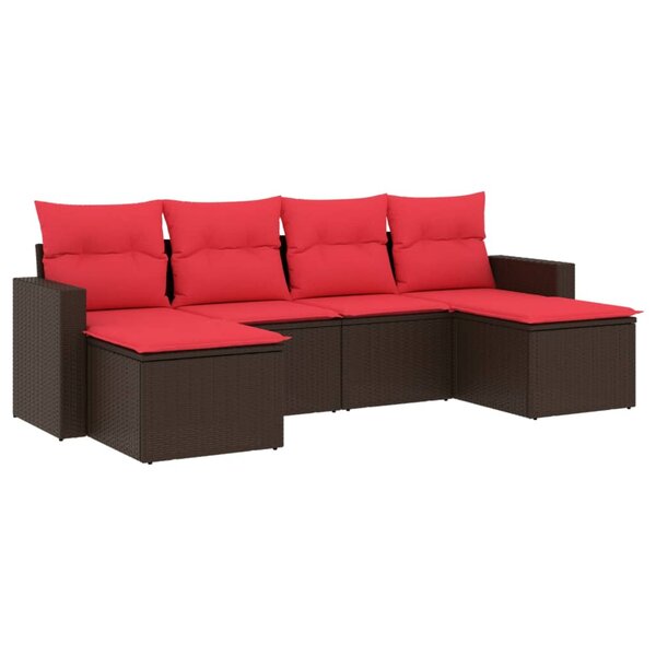 vidaXL Salon de jardin 6 Pièces avec coussins marron résine tressée