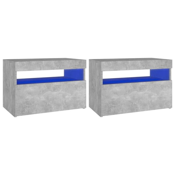 vidaXL Tables de chevet avec lumières LED 2 Pièces gris béton 60x35x40 cm