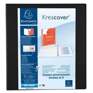 Classeur Pp Personnalisable Kreacover - 4 Anneaux En D 60mm - A4 Maxi - Noir - X 10 - Exacompta