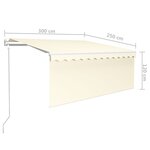 vidaXL Auvent automatique store capteur de vent et LED 3x2 5 m Crème