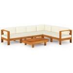 vidaXL Salon de jardin 7 Pièces avec coussins blanc crème Bois d'acacia